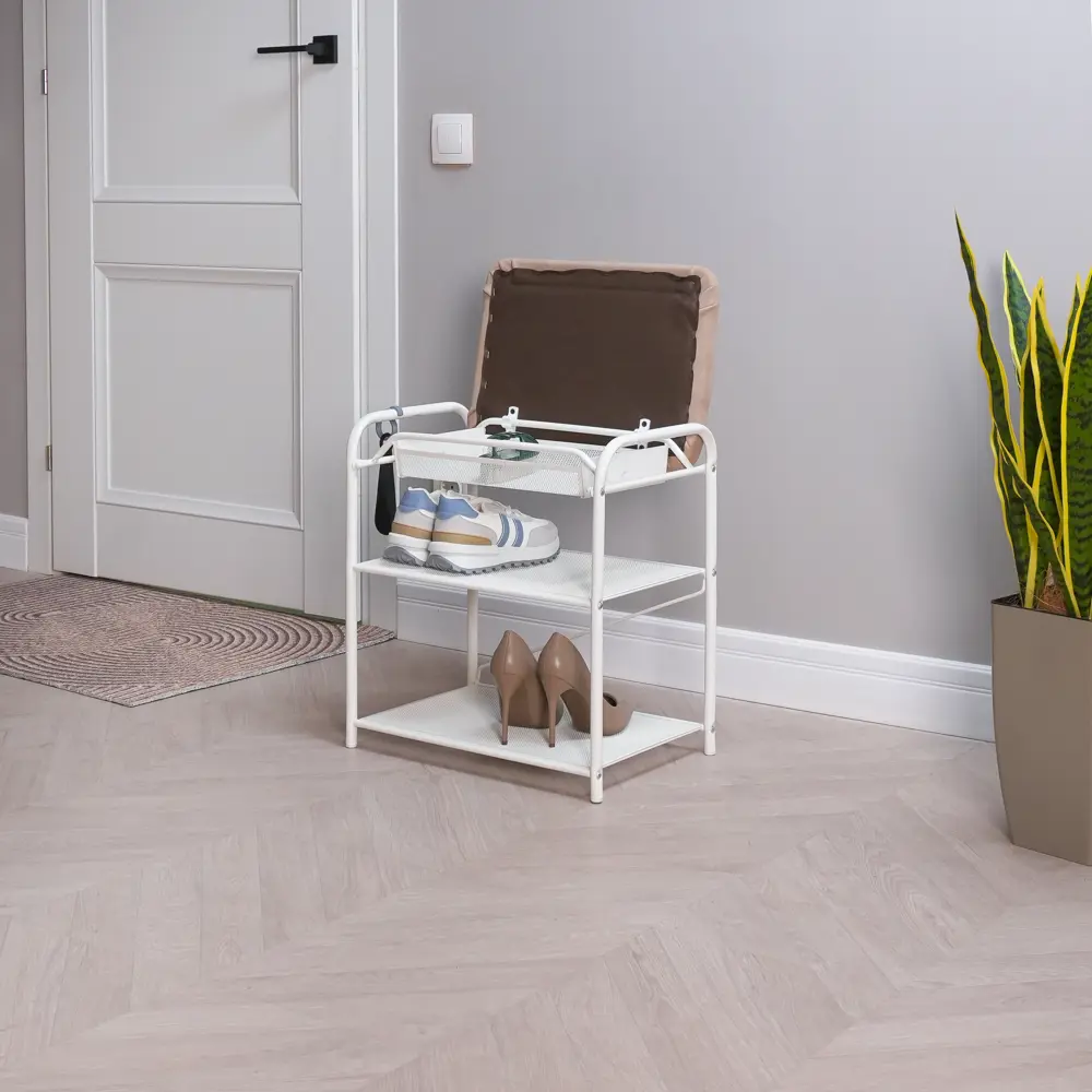 Фото 3 Подставка для обуви Зми 45x50x31 см 2 полки металл цвет белый Фото 3 Подставка для обуви Зми 45x50x31 см 2 полки металл цвет белый