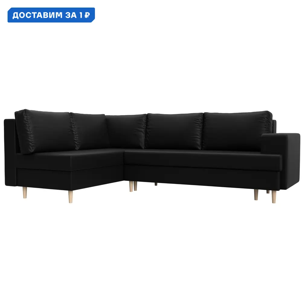 Фото Диван угловой Сильвана левый угол Лига диванов 100857L 267x92x188 см экокожа цвет черный