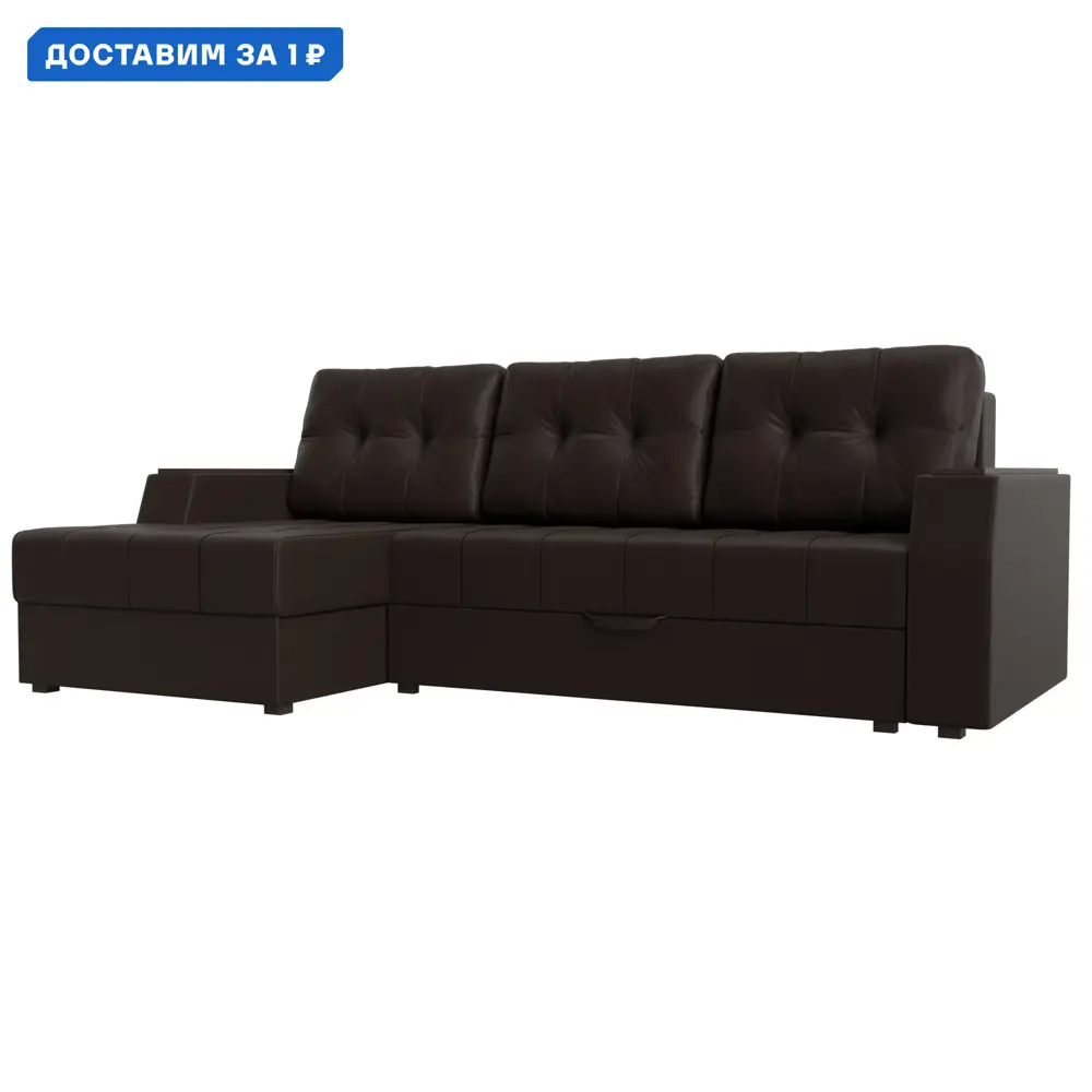 Фото Диван угловой Эмир БС левый угол Лига диванов 28405L 247x92x150 см экокожа цвет коричневый