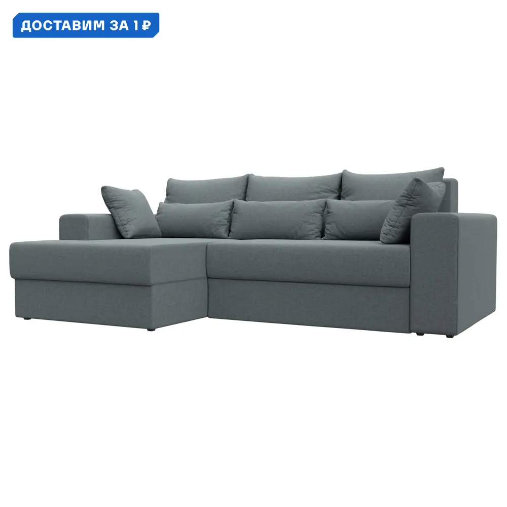 Фото Диван угловой Майами левый угол Лига диванов 121159L 254x96x164 см рогожка цвет амур 07 серый