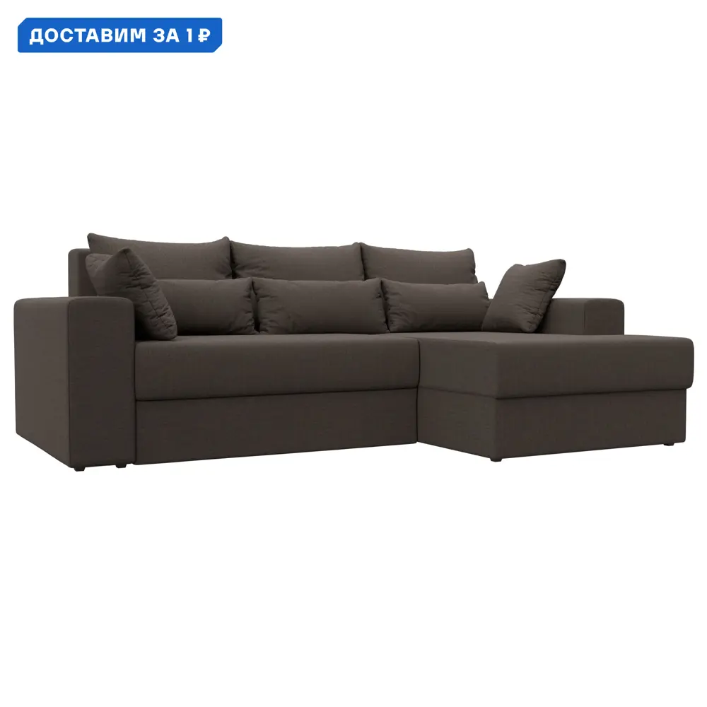 Фото Диван угловой Майами правый угол Лига диванов 121158 254x96x164 см рогожка цвет амур 05 коричневый