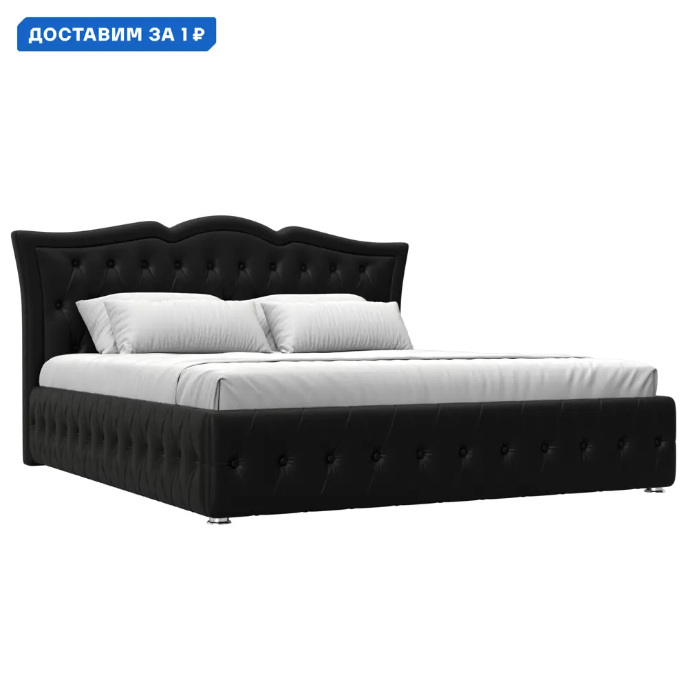 Фото Кровать Герда 180 Лига диванов 108357 207x110x211 см экокожа цвет черный Фото Кровать Герда 180 Лига диванов 108357 207x110x211 см экокожа цвет черный