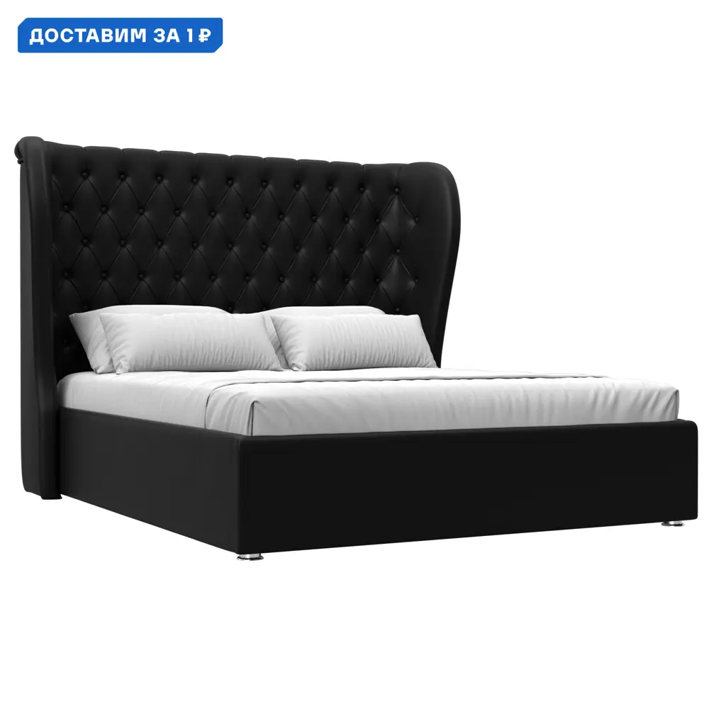 Фото Кровать Далия 160 Лига диванов 28667 190x140x210 см экокожа цвет черный