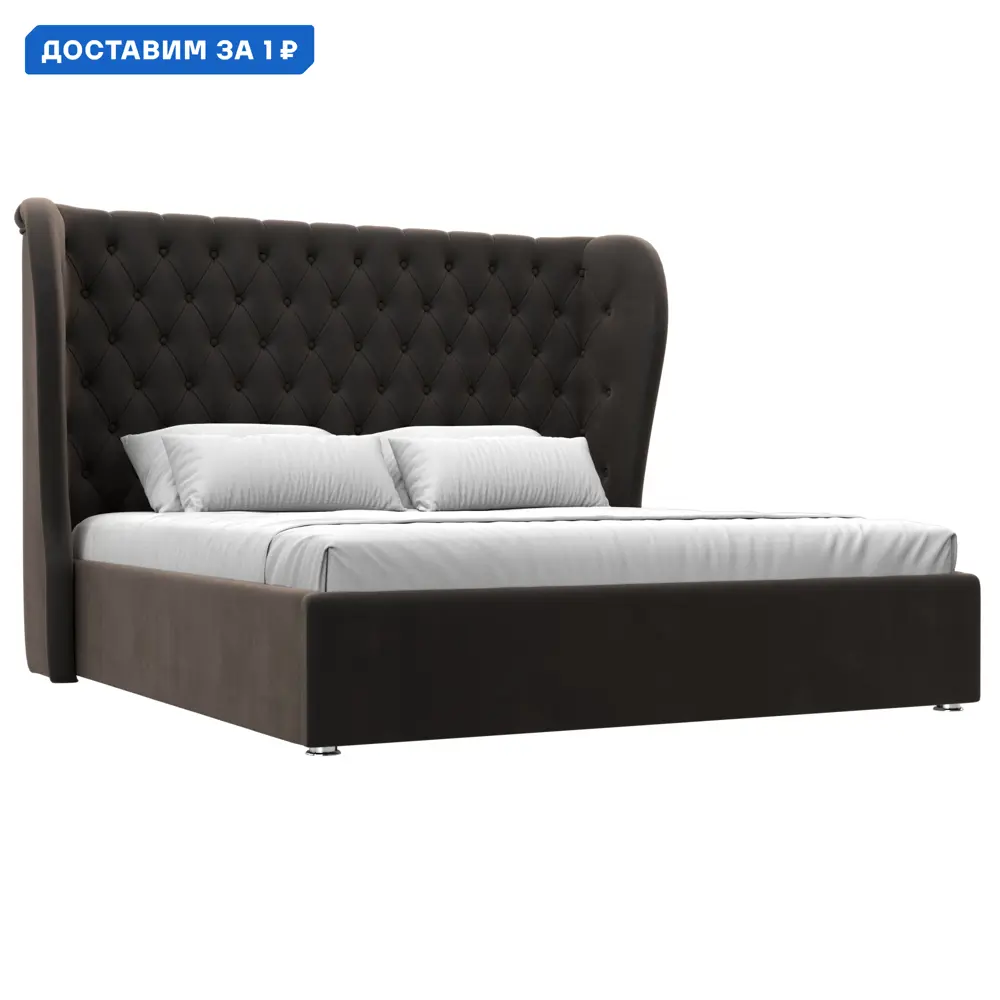 Фото Кровать Далия 180 Лига диванов 108316 210x140x210 см велюр цвет коричневый Фото Кровать Далия 180 Лига диванов 108316 210x140x210 см велюр цвет коричневый