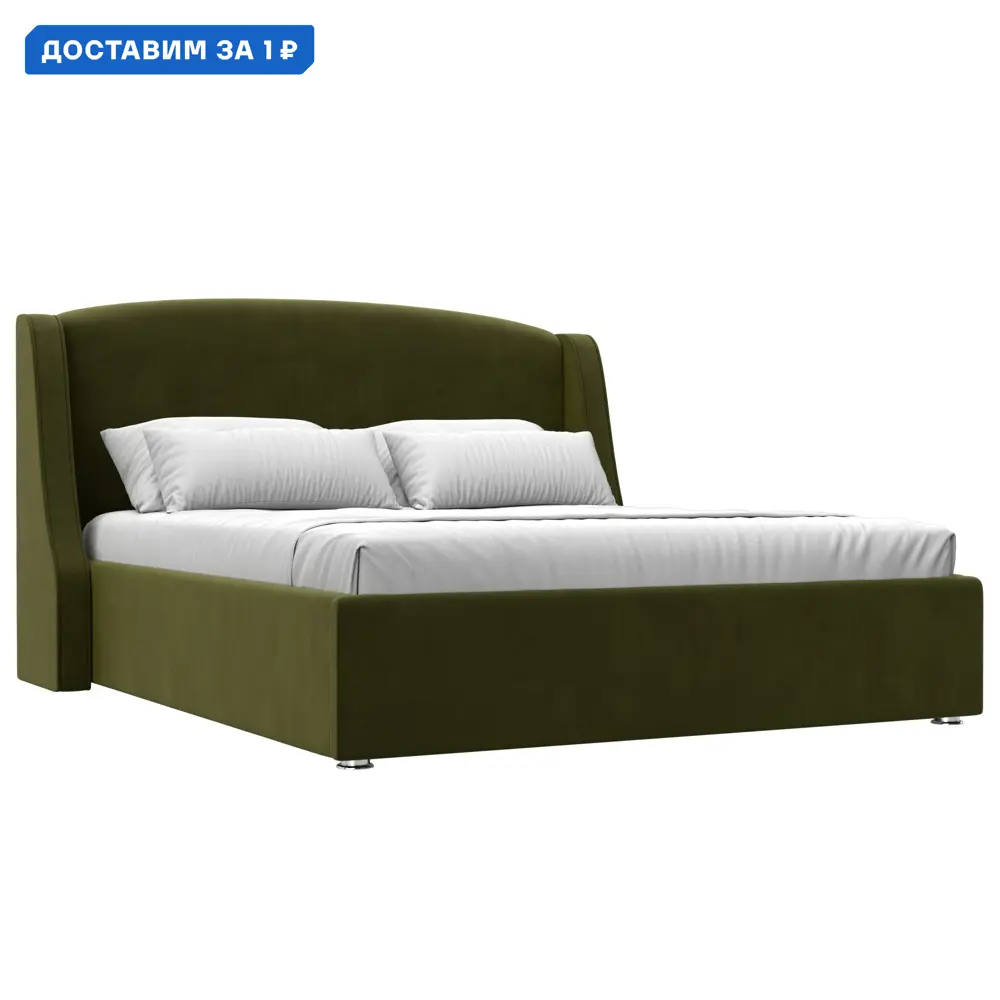 Фото Кровать Лотос 160 Лига диванов 101115 195x120x210 см микровельвет цвет зеленый Фото Кровать Лотос 160 Лига диванов 101115 195x120x210 см микровельвет цвет зеленый