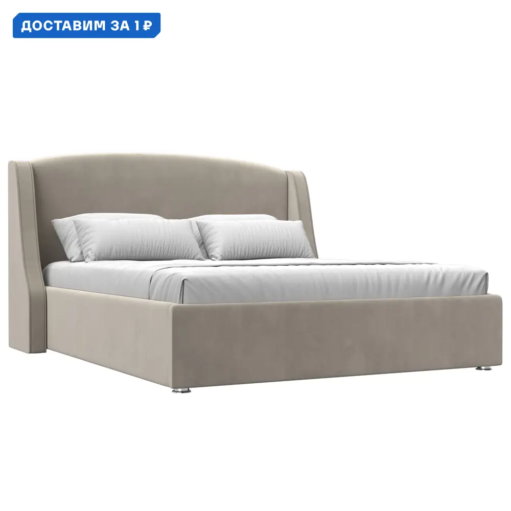 Фото Кровать Лотос 160 Лига диванов 27885 195x120x210 см микровельвет цвет бежевый Фото Кровать Лотос 160 Лига диванов 27885 195x120x210 см микровельвет цвет бежевый