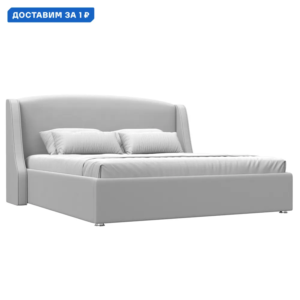 Фото Кровать Лотос 180 Лига диванов 120769 215x120x210 см экокожа цвет белый Фото Кровать Лотос 180 Лига диванов 120769 215x120x210 см экокожа цвет белый