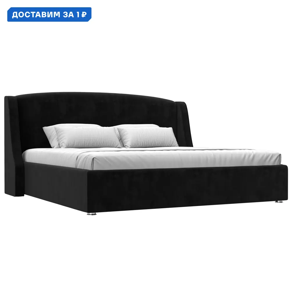 Фото Кровать Лотос 200 Лига диванов 120804 235x120x210 см велюр цвет черный Фото Кровать Лотос 200 Лига диванов 120804 235x120x210 см велюр цвет черный