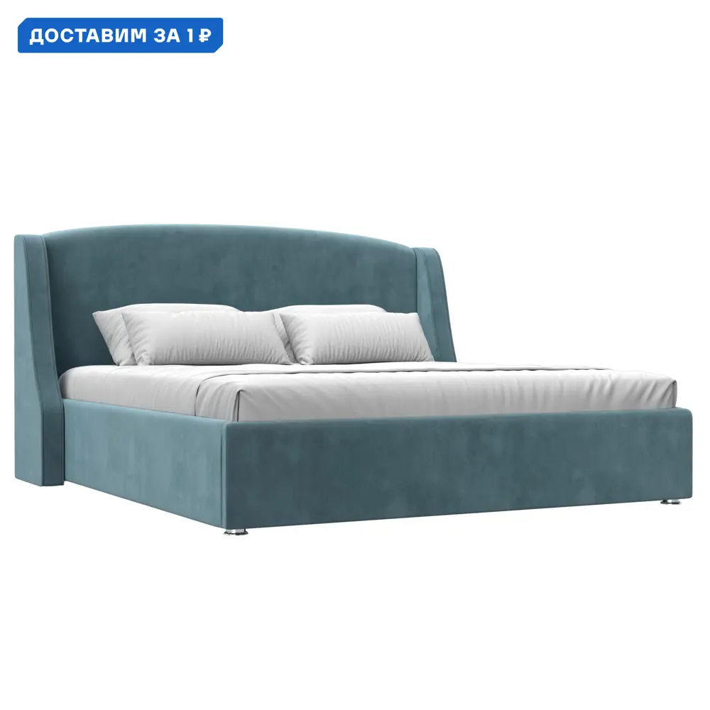 Фото Кровать Лотос 180 Лига диванов 120773 215x120x210 см велюр цвет бирюзовый Фото Кровать Лотос 180 Лига диванов 120773 215x120x210 см велюр цвет бирюзовый