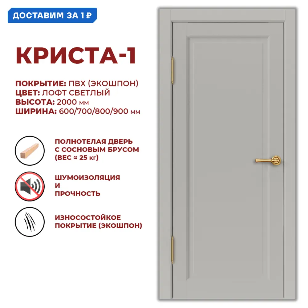 Фото Дверь межкомнатная Дверные решения Криста-1 глухая 60x200см ПВХ цвет лофт светлый без замка и петель Фото Дверь межкомнатная Дверные решения Криста-1 глухая 60x200см ПВХ цвет лофт светлый без замка и петель