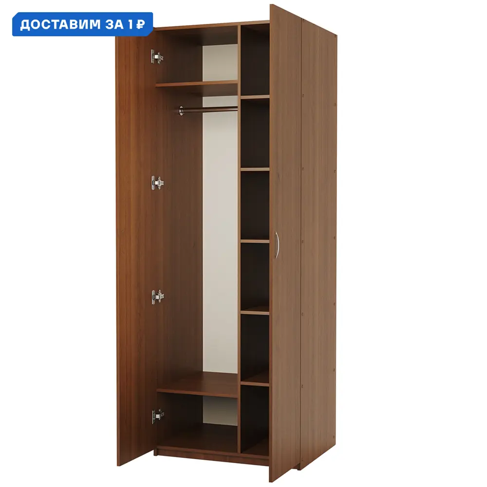 Фото Шкаф распашной Гамма 1901022302 80x240x60 см ЛДСП цвет орех Фото Шкаф распашной Гамма 1901022302 80x240x60 см ЛДСП цвет орех