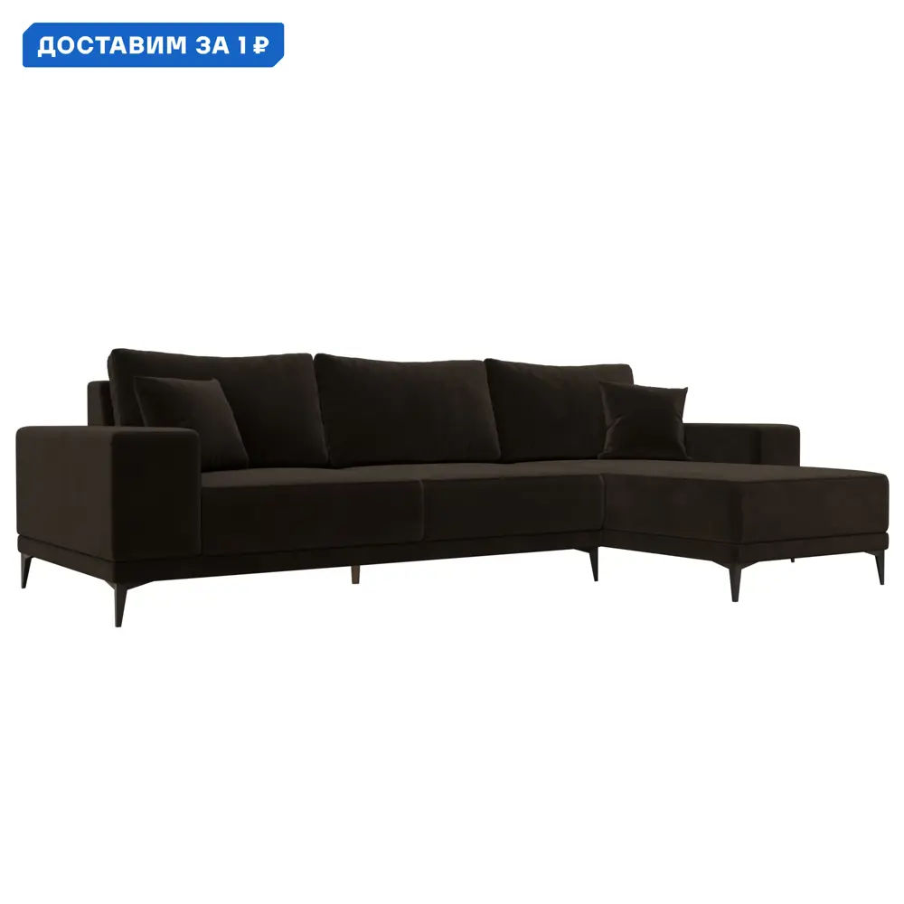 Фото Диван угловой Льюес правый Лига диванов 122405 280x88x164 см микровельвет цвет коричневый Фото Диван угловой Льюес правый Лига диванов 122405 280x88x164 см микровельвет цвет коричневый