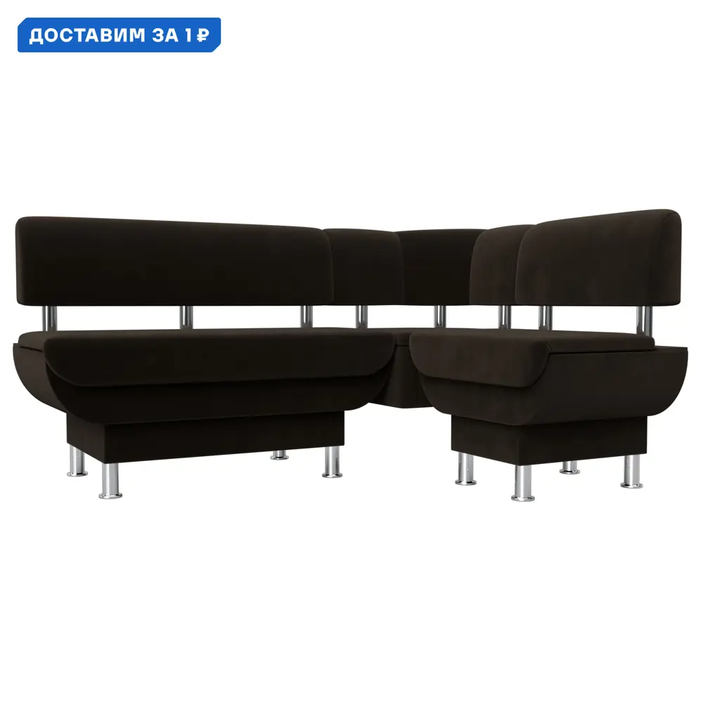 Фото Диван кухонный угловой Альфа правый угол Лига диванов 116707 156x77x125 см микровельвет цвет коричневый Фото Диван кухонный угловой Альфа правый угол Лига диванов 116707 156x77x125 см микровельвет цвет коричневый