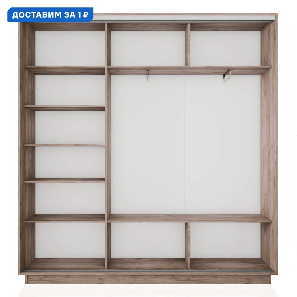 Фото Шкаф-купе Мебельная компания е1 45EMT2_210240_KT 240x210x45 см ЛДСП 9 полок цвет крафт табачный Фото Шкаф-купе Мебельная компания е1 45EMT2_210240_KT 240x210x45 см ЛДСП 9 полок цвет крафт табачный