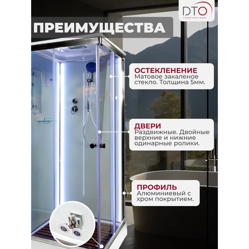 Фото 2 Душевая кабина Dto NS/K409SLED 90X90220 см квадрат поддон низкий стекло прозрачное