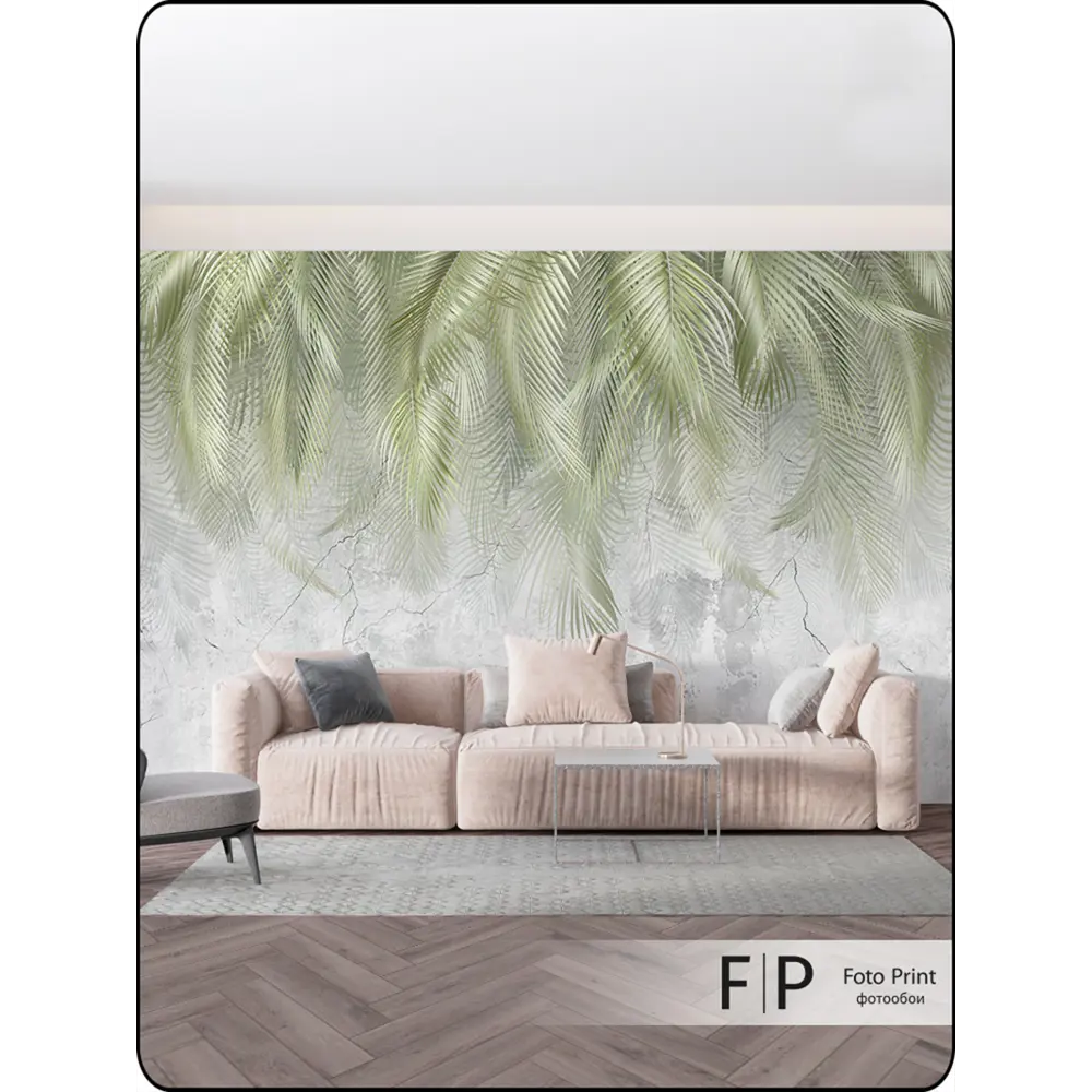 Фото 3 Фотообои флизелиновые Foto Print Зеленые листья пальмы на серой стене 04-541-А-4-2.7, 400x270 см