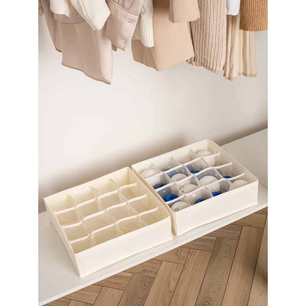 Фото 12 Органайзер для хранения Yiwu 16 ячеек 2 шт 32x10x32 см оксфорд цвет бежевый