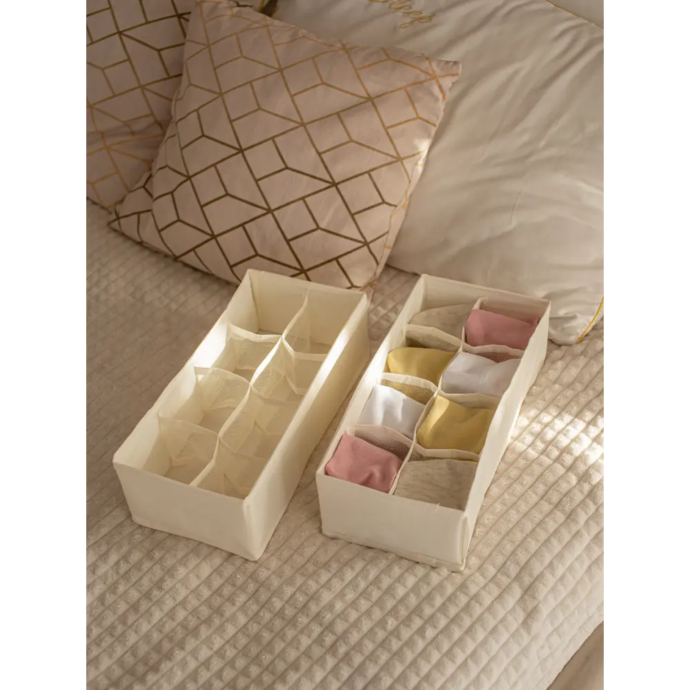 Фото 5 Органайзер для хранения Yiwu 8 ячеек 2 шт 15x10x32 см оксфорд цвет бежевый