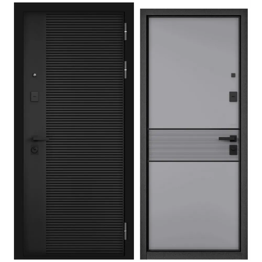Фото Входная дверь Mastino City prime левый 205x86см цвет черный матовый/чёрный муар металлик-гриджио Фото Входная дверь Mastino City prime левый 205x86см цвет черный матовый/чёрный муар металлик-гриджио