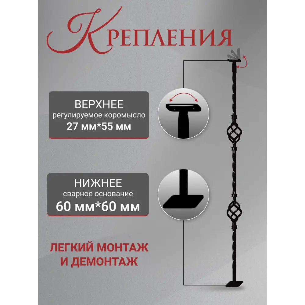 Фото 4 Балясина кованая Стамет 1000x12мм 2 корзинки цвет черный 2шт Фото 4 Балясина кованая Стамет 1000x12мм 2 корзинки цвет черный 2шт