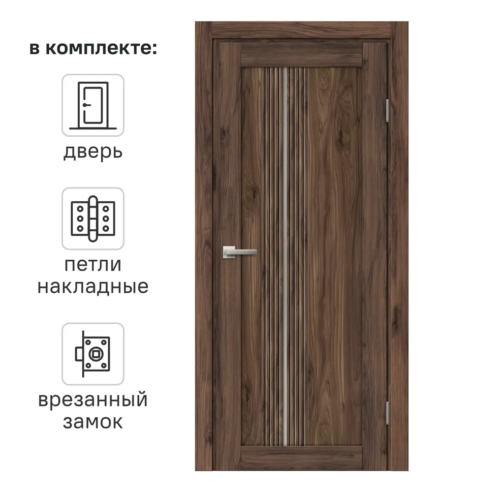 Фото Дверь межкомнатная остекленная Онда В 70x200 см ПВХ цвет орех/пекан с замком и петлями Фото Дверь межкомнатная остекленная Онда В 70x200 см ПВХ цвет орех/пекан с замком и петлями