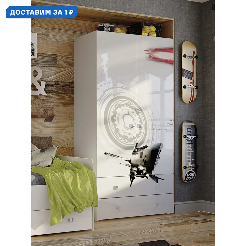 Фото Шкаф распашной Beneli Модерн Техно с 2 дверями 100x201.5x56.5 см ЛДСП цвет бело-серый Фото Шкаф распашной Beneli Модерн Техно с 2 дверями 100x201.5x56.5 см ЛДСП цвет бело-серый