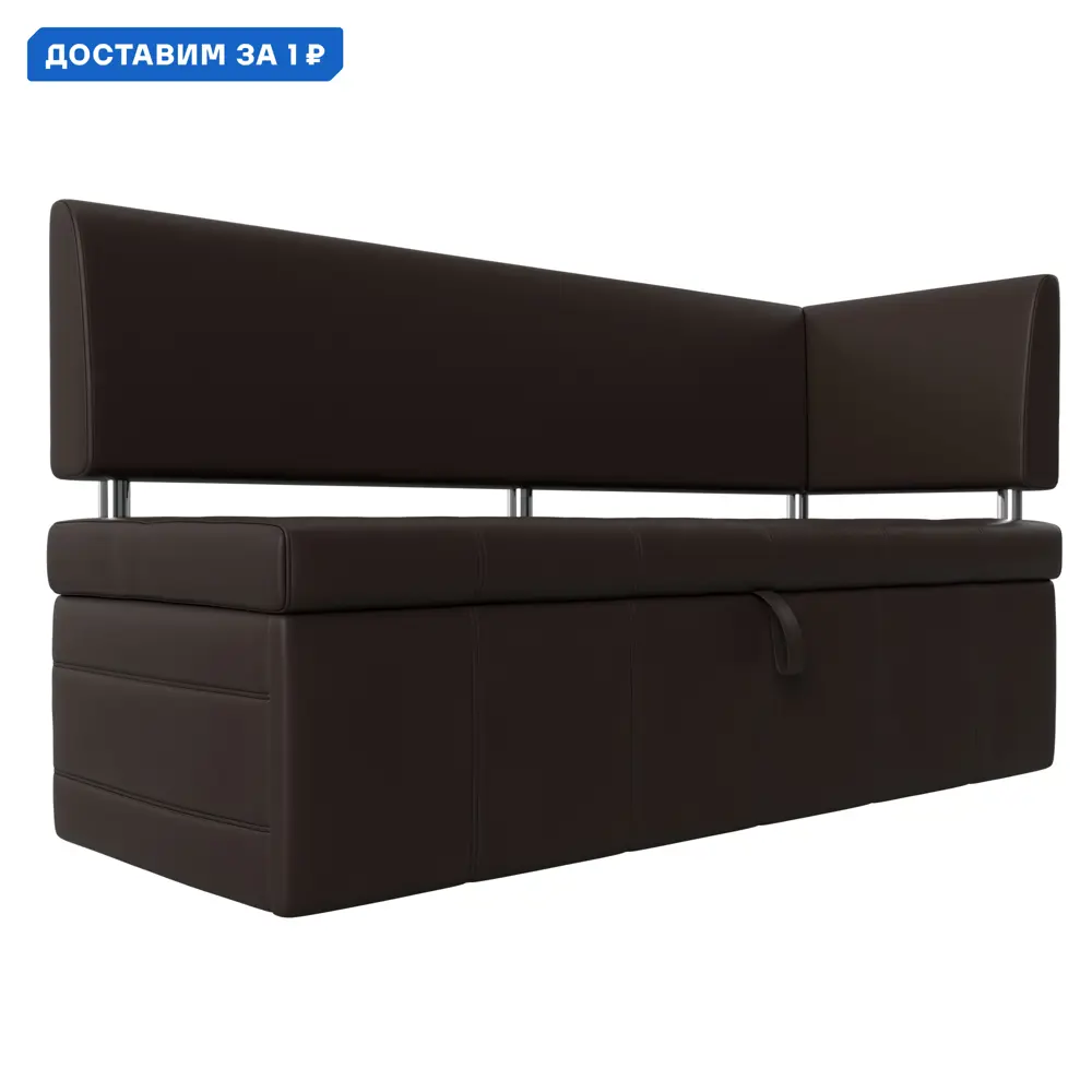 Фото Диван кухонный прямой Стоун с углом правый Лига диванов 115951 182x86x64 см экокожа цвет коричневый