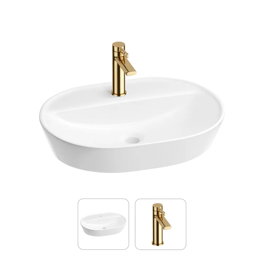 Фото Раковина для ванной Wellsee Calin 201000568 в наборе 2 в 1: раковина овальная цвет белый глянцевый, смеситель Фото Раковина для ванной Wellsee Calin 201000568 в наборе 2 в 1: раковина овальная цвет белый глянцевый, смеситель