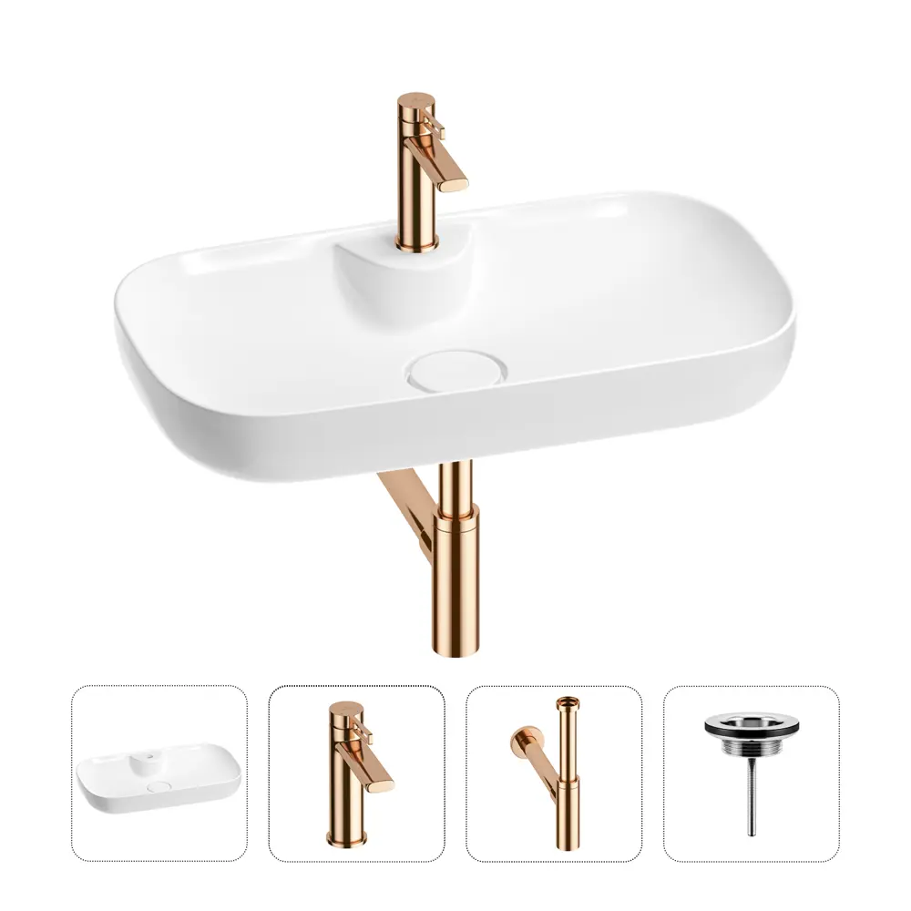 Фото Раковина для ванной Wellsee Croquis 2.0 201002164 в наборе 4 в 1: раковина белая глянцевая, смеситель, сифон Фото Раковина для ванной Wellsee Croquis 2.0 201002164 в наборе 4 в 1: раковина белая глянцевая, смеситель, сифон