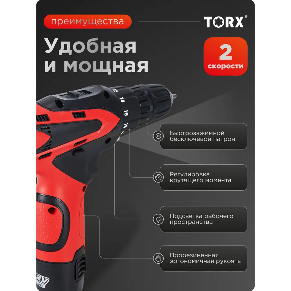 Фото 5 Дрель-шуруповерт аккумуляторная Torx CD-12ACC, 9310214, 21 В Li-Ion 1x1.5 Ач Фото 5 Дрель-шуруповерт аккумуляторная Torx CD-12ACC, 9310214, 21 В Li-Ion 1x1.5 Ач