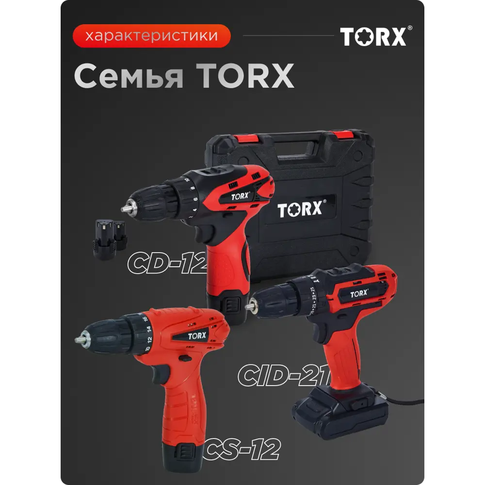 Фото Дрель-шуруповерт аккумуляторная Torx CD-12ACC, 9310214, 21 В Li-Ion 1x1.5 Ач Фото Дрель-шуруповерт аккумуляторная Torx CD-12ACC, 9310214, 21 В Li-Ion 1x1.5 Ач