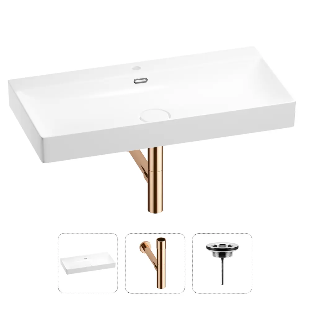 Фото Раковина для ванной Wellsee Bromance 201001814 в наборе 3 в 1: прямоугольная раковина белая глянцевая, сифон Фото Раковина для ванной Wellsee Bromance 201001814 в наборе 3 в 1: прямоугольная раковина белая глянцевая, сифон