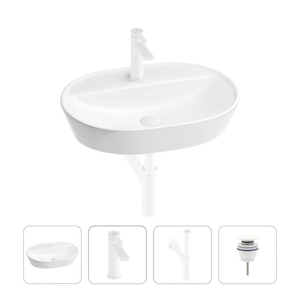 Фото Раковина для ванной Wellsee Calin 201001865 в наборе 4 в 1: раковина белая глянцевая, смеситель, донный клапан Фото Раковина для ванной Wellsee Calin 201001865 в наборе 4 в 1: раковина белая глянцевая, смеситель, донный клапан