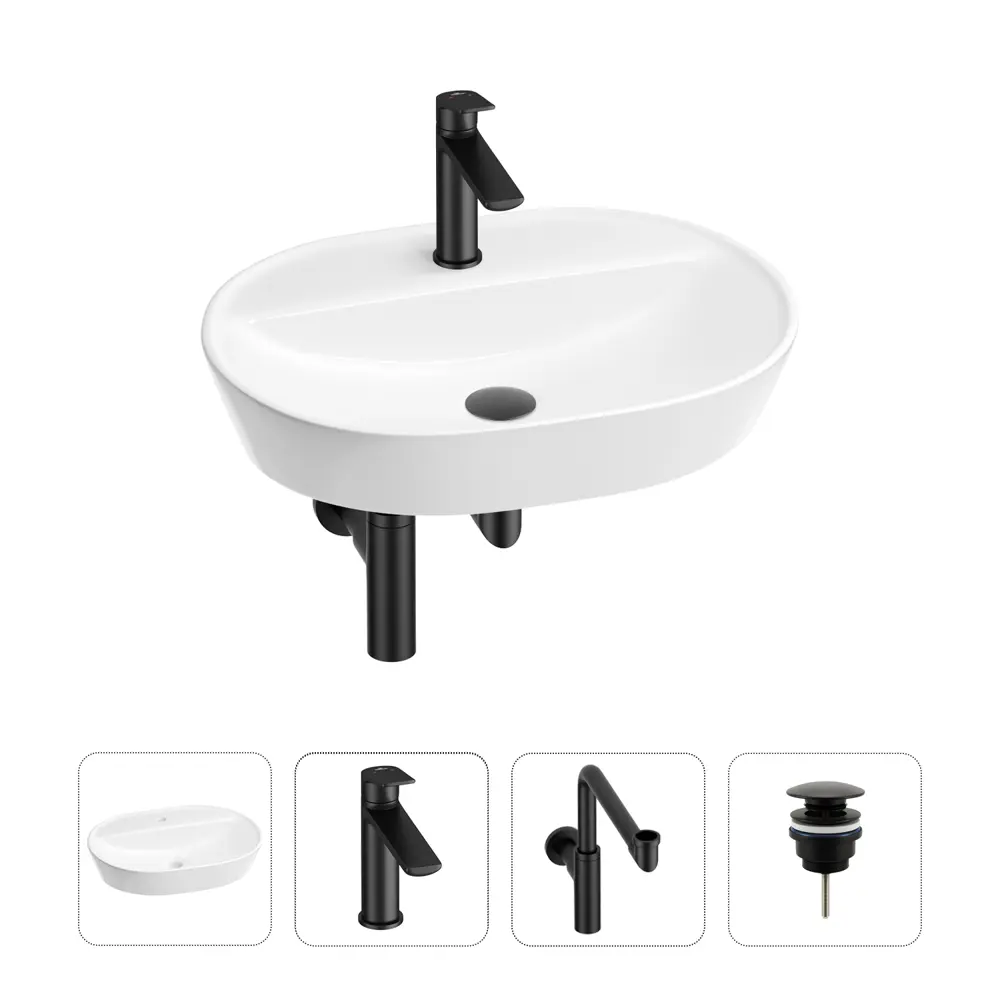 Фото Раковина для ванной Wellsee Calin 201001867 в наборе 4 в 1: раковина белая глянцевая, смеситель, донный клапан Фото Раковина для ванной Wellsee Calin 201001867 в наборе 4 в 1: раковина белая глянцевая, смеситель, донный клапан