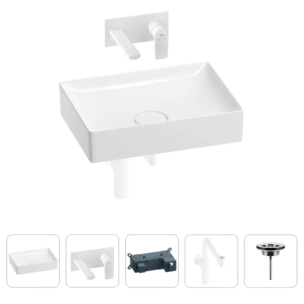 Фото Раковина для ванной Wellsee Pure BY Wellsee 201002695 в наборе 4 в 1: раковина белая глянцевая, встраиваемый смеситель, сифон Фото Раковина для ванной Wellsee Pure BY Wellsee 201002695 в наборе 4 в 1: раковина белая глянцевая, встраиваемый смеситель, сифон