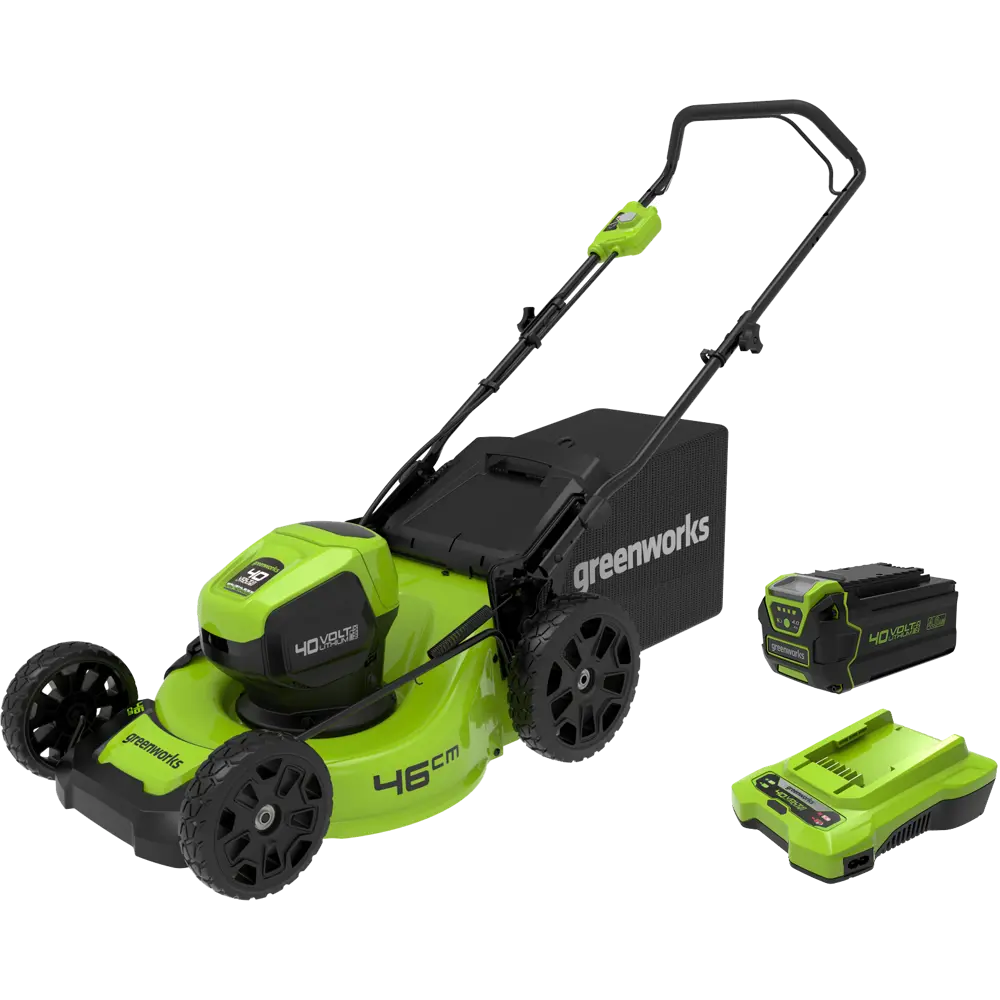 Фото 2 Газонокосилка аккумуляторная бесщеточная GreenWorks 2514407UB 40 В 46 см 1x4 Ач АКБ и ЗУ входит в комплект Фото 2 Газонокосилка аккумуляторная бесщеточная GreenWorks 2514407UB 40 В 46 см 1x4 Ач АКБ и ЗУ входит в комплект