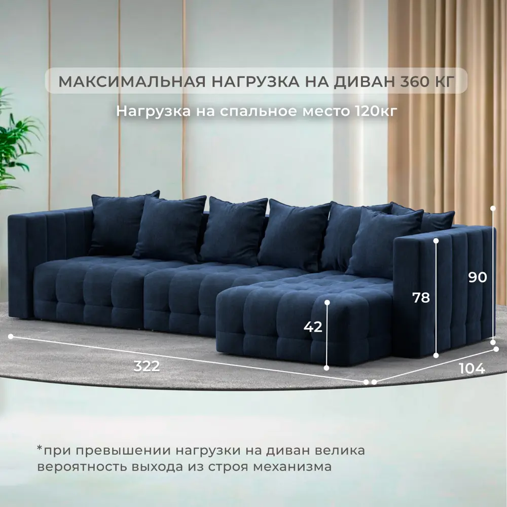 Фото 4 Диван угловой Лига-052 НПБ Лонг Лига диванов 128827 322x90x160 см шенилл цвет rimini 10 синий Фото 4 Диван угловой Лига-052 НПБ Лонг Лига диванов 128827 322x90x160 см шенилл цвет rimini 10 синий