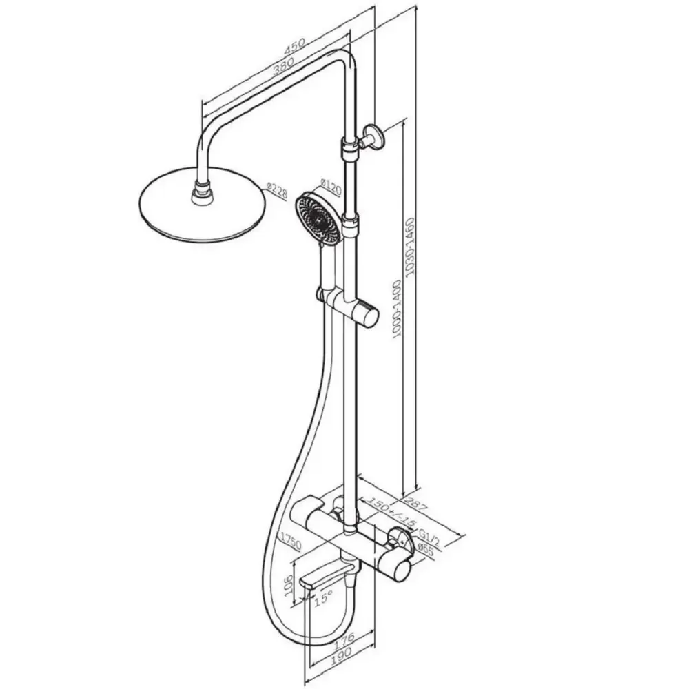 Фото 2 Душевая система Am.pm Brava S07BR5BL с термостатом, верхний душ 220мм, ручной душ цвет черный