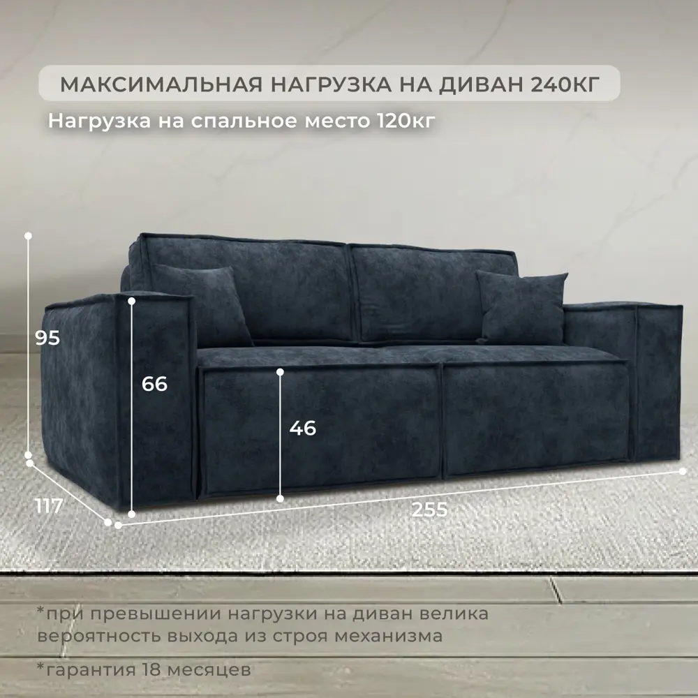 Фото 5 Диван раскладной Лига диванов Лига-081 НПБ 255x95x117 см шенилл цвет cruz 79 синий