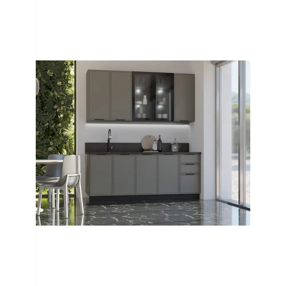 Фото Кухонный гарнитур Миф Николь 200x213.8x60 см ЛДСП цвет серый Фото Кухонный гарнитур Миф Николь 200x213.8x60 см ЛДСП цвет серый