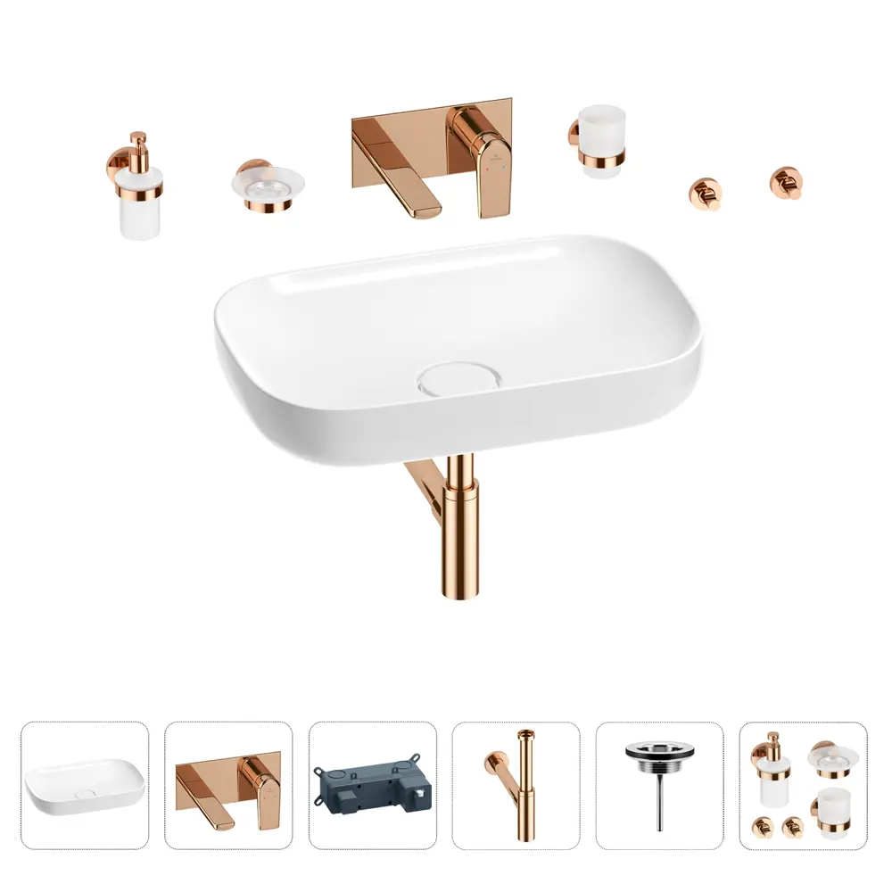 Фото Раковина для ванной Wellsee Croquis 201005699 в наборе 8 в 1: раковина белая глянцевая, встраиваемый смеситель, аксессуары Фото Раковина для ванной Wellsee Croquis 201005699 в наборе 8 в 1: раковина белая глянцевая, встраиваемый смеситель, аксессуары