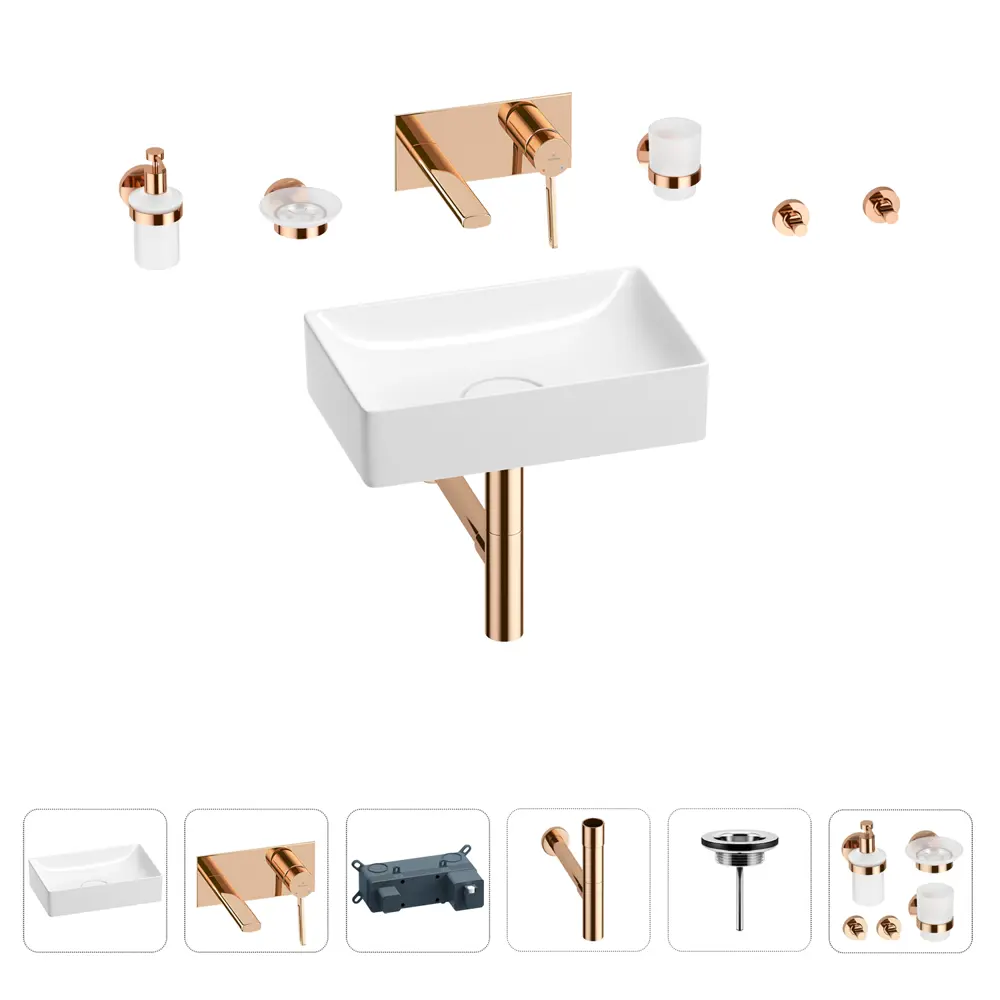 Фото Раковина для ванной Wellsee Pure BY Wellsee 201006319 в наборе 8 в 1: раковина белая глянцевая, встраиваемый смеситель