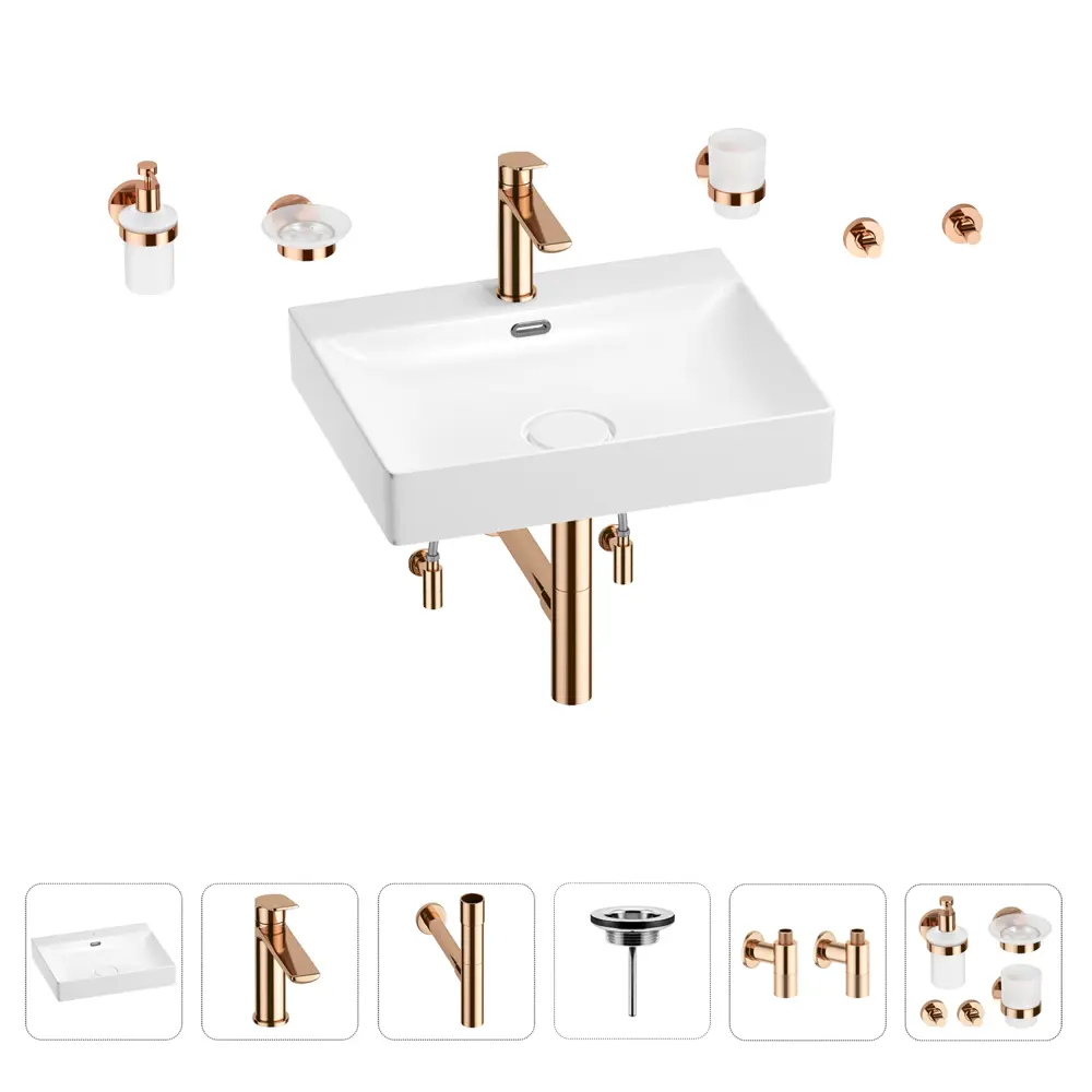 Фото Раковина для ванной Wellsee DeSire 201007574 в наборе 9 в 1: раковина белая глянцевая, смеситель, сифон, вентили Фото Раковина для ванной Wellsee DeSire 201007574 в наборе 9 в 1: раковина белая глянцевая, смеситель, сифон, вентили