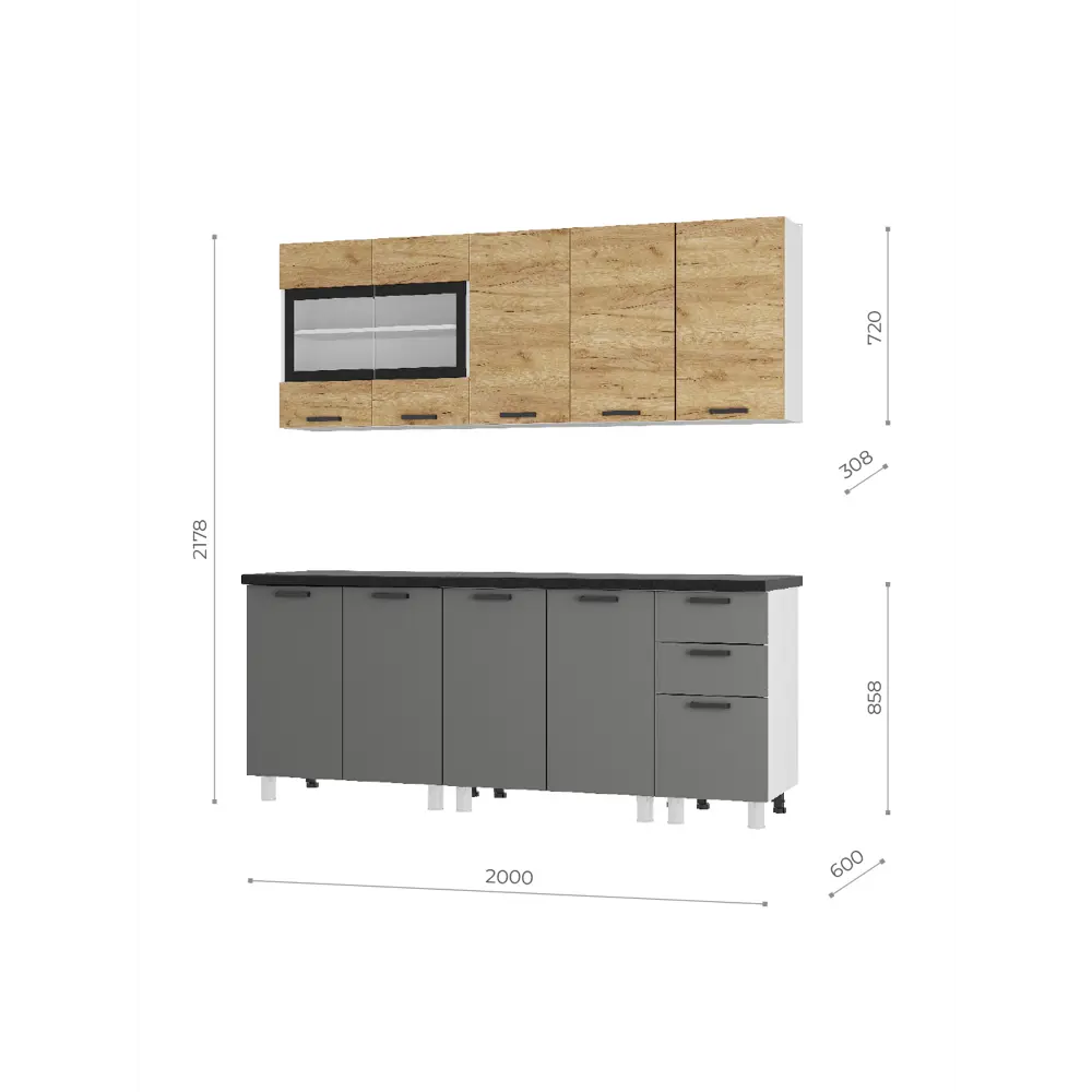 Фото 3 Кухонный гарнитур Bts Крафт УТ-00154063 200x217.8x60 см ЛДСП цвет графит