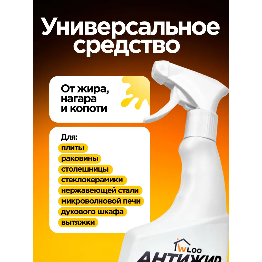 Фото 2 Антижир Wloo для кухни универсальный 0.5 л Фото 2 Антижир Wloo для кухни универсальный 0.5 л