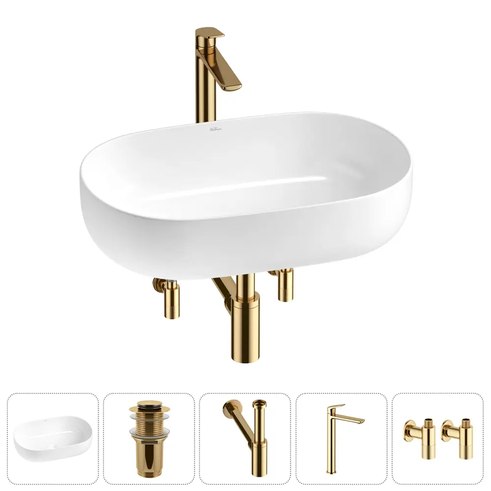 Фото Раковина накладная Wellsee Chic Riviera 48см с донный клапаном сифоном смесителем и вентилем 20214685R Фото Раковина накладная Wellsee Chic Riviera 48см с донный клапаном сифоном смесителем и вентилем 20214685R