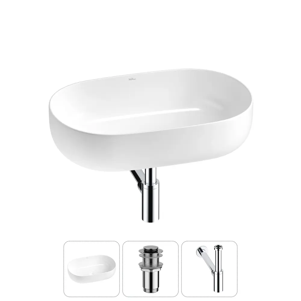 Фото Раковина накладная Wellsee Chic Riviera 60см с донный клапаным и сифоном 20214691R