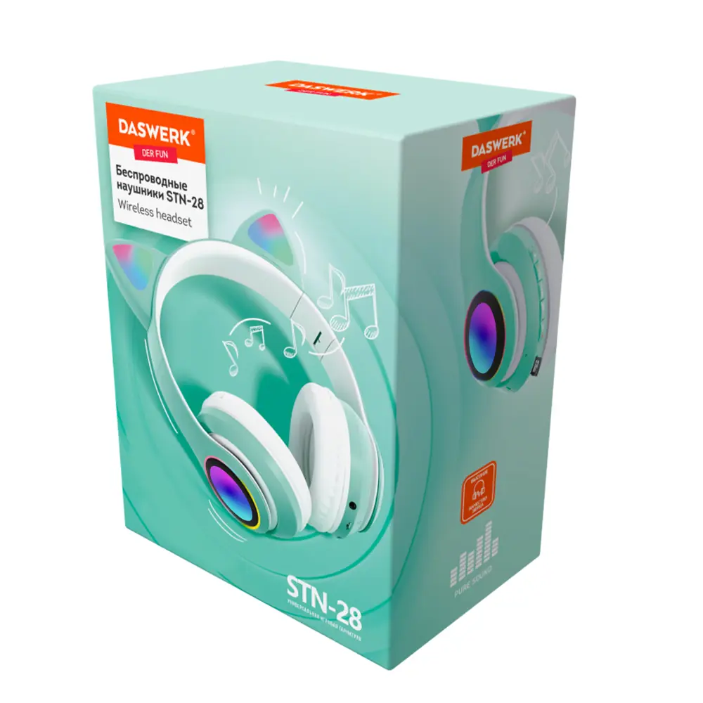 Фото Наушники беспроводные игровые Daswerk STN-28 цвет мятный 513804