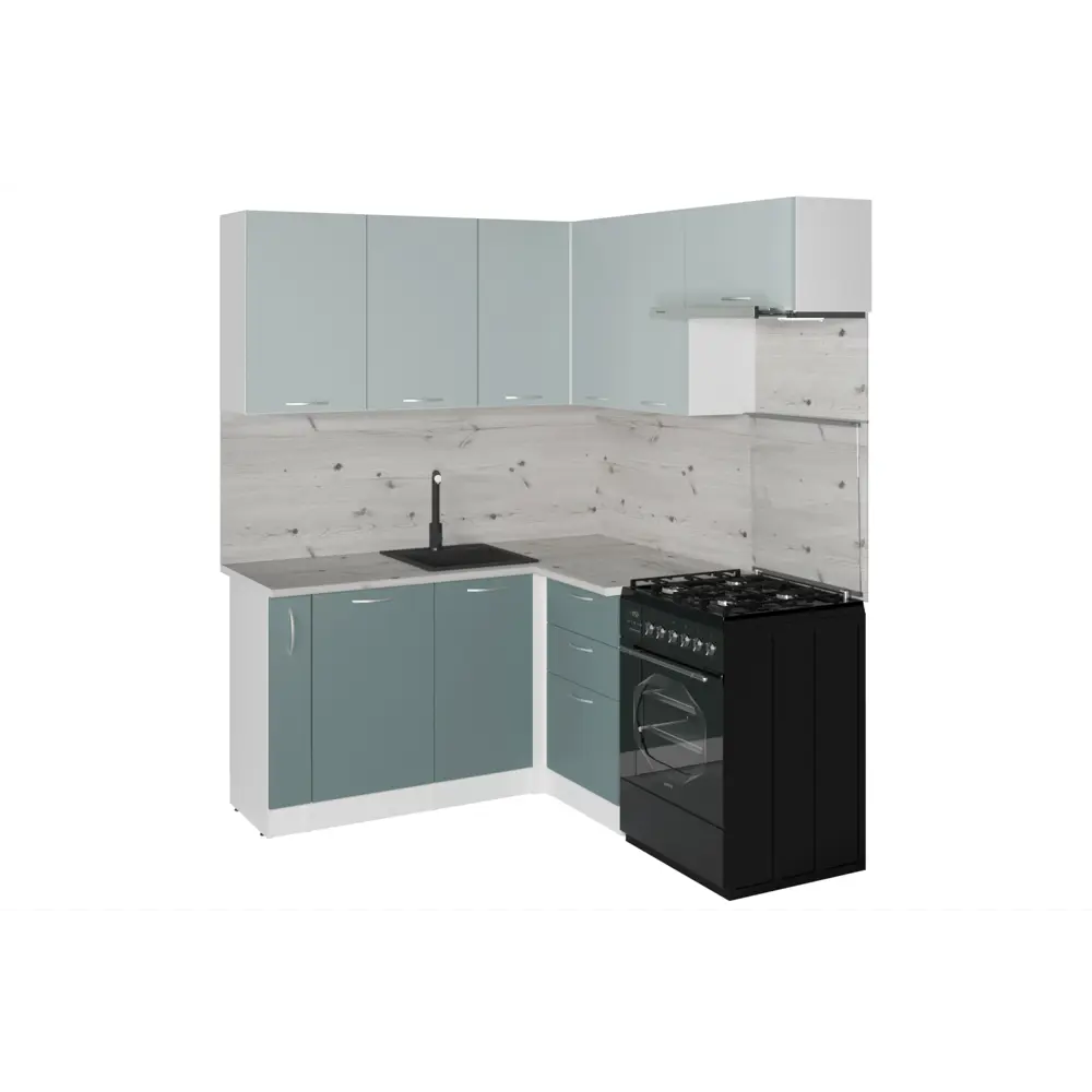 Фото 2 Кухонный гарнитур Gerda Мега прайм/асая Асая мега прайм 1600х1700 160x217x60 см ЛДСП цвет сине-зеленый