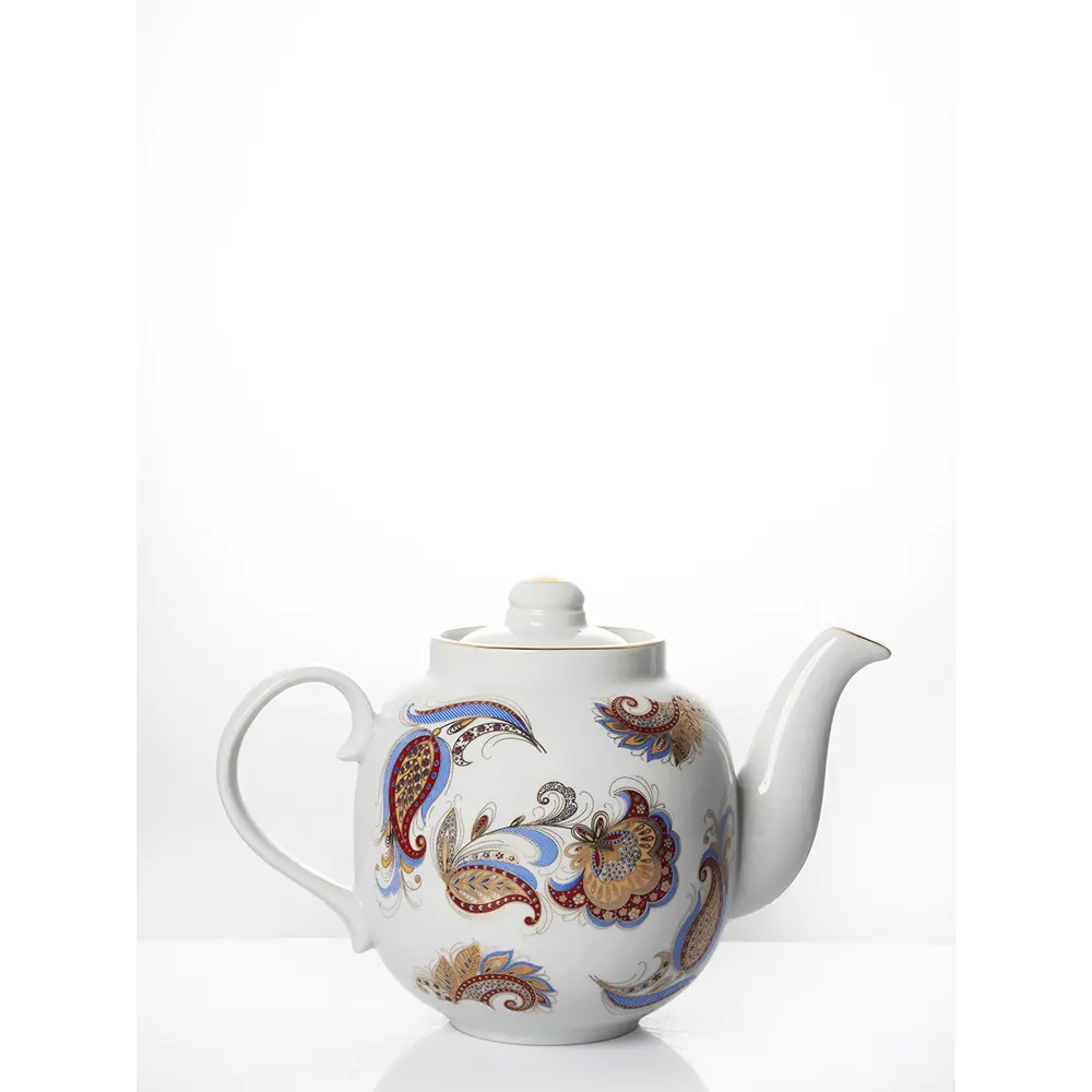 Фото 2 Чайник заварочный фарфоровый объем 1400 мл ф.Янтарь Перо Жар-птицы Дулево
